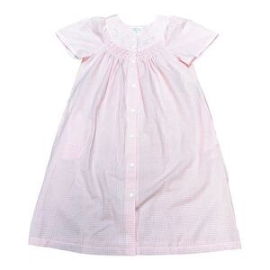 Miss Elaine Womens Pink Gingham Nightgown S Embroidered Button Front House Coat